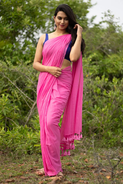 The Valley of Peony Cotton Pink Saree