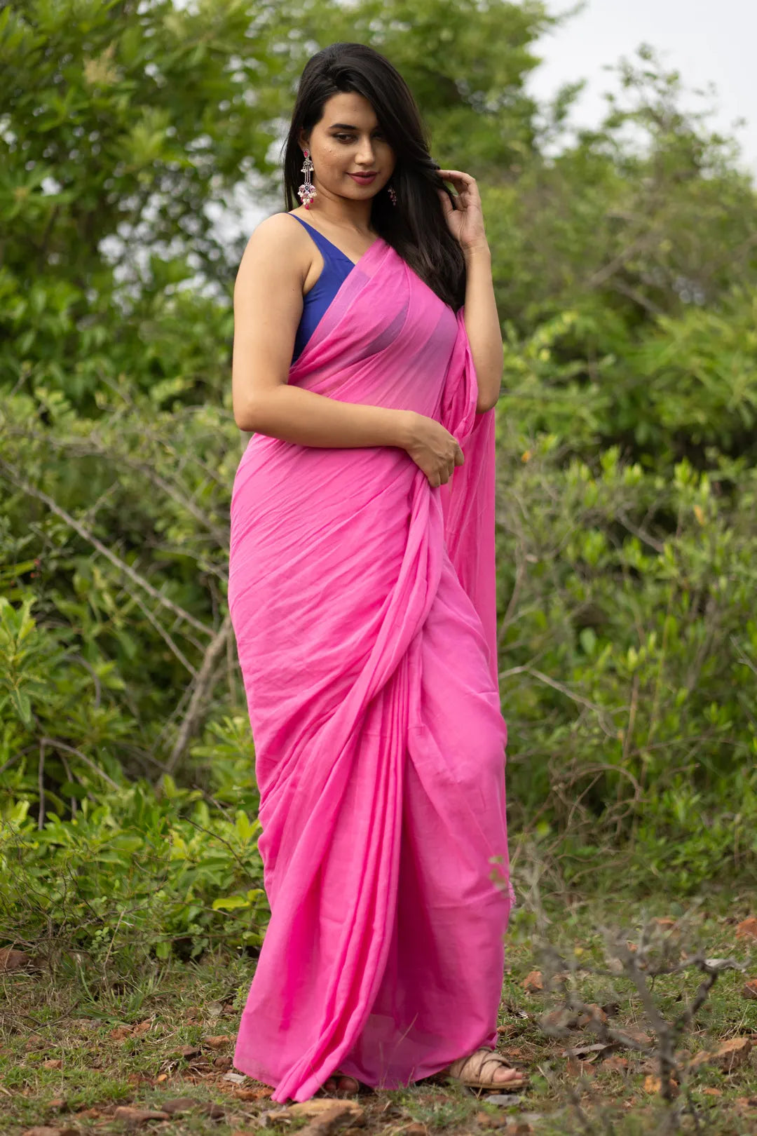 The Valley of Peony Cotton Pink Saree