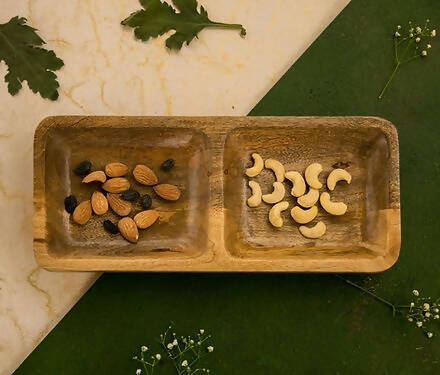 Wooden Condiment Bowl - 2 Compartment