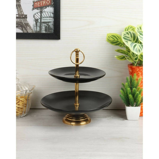 Black Ceramic Double Layer Cake Stand