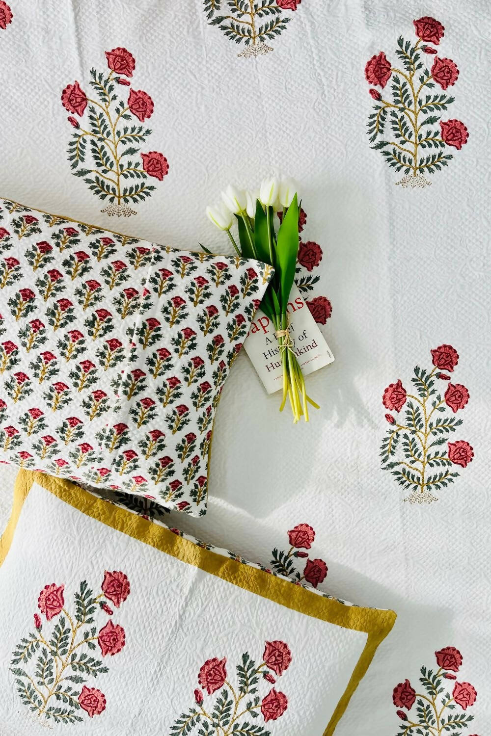 Wild RoseHandblock Printed Jacquard Bedcover