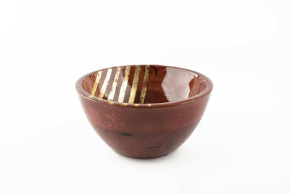 Serving Bowl Wooden Gold Stripes