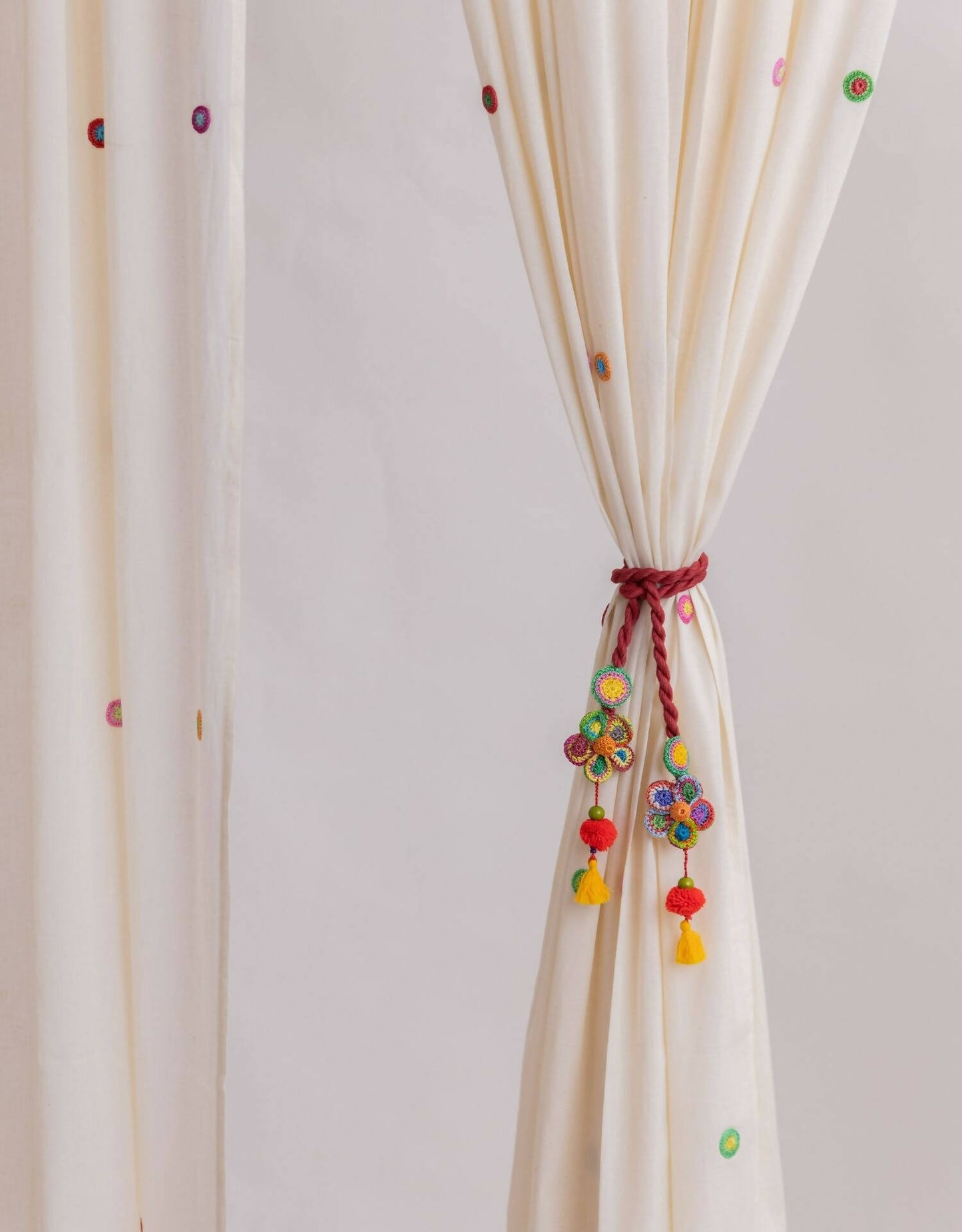 Crochet Curtain Tie Backs Set Kono Multicolour Flower Bead Tassel