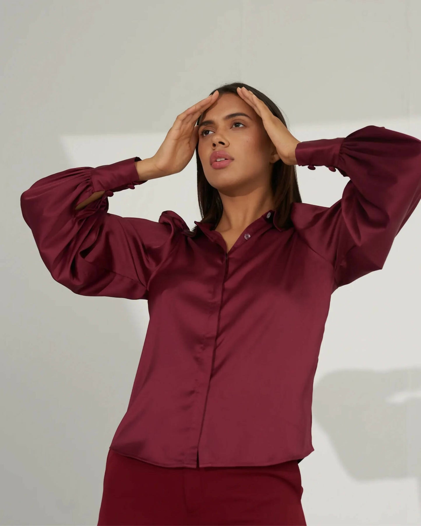 Power Play - Maroon Satin Shirt