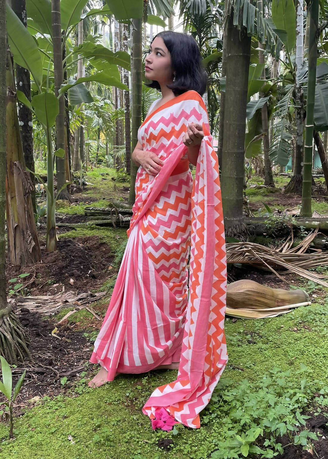 Sheem Pink Hand Printed Saree