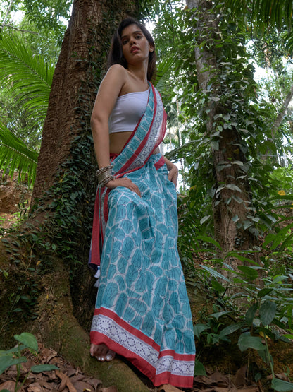 Bokee Mul Cotton Blue Printed Saree