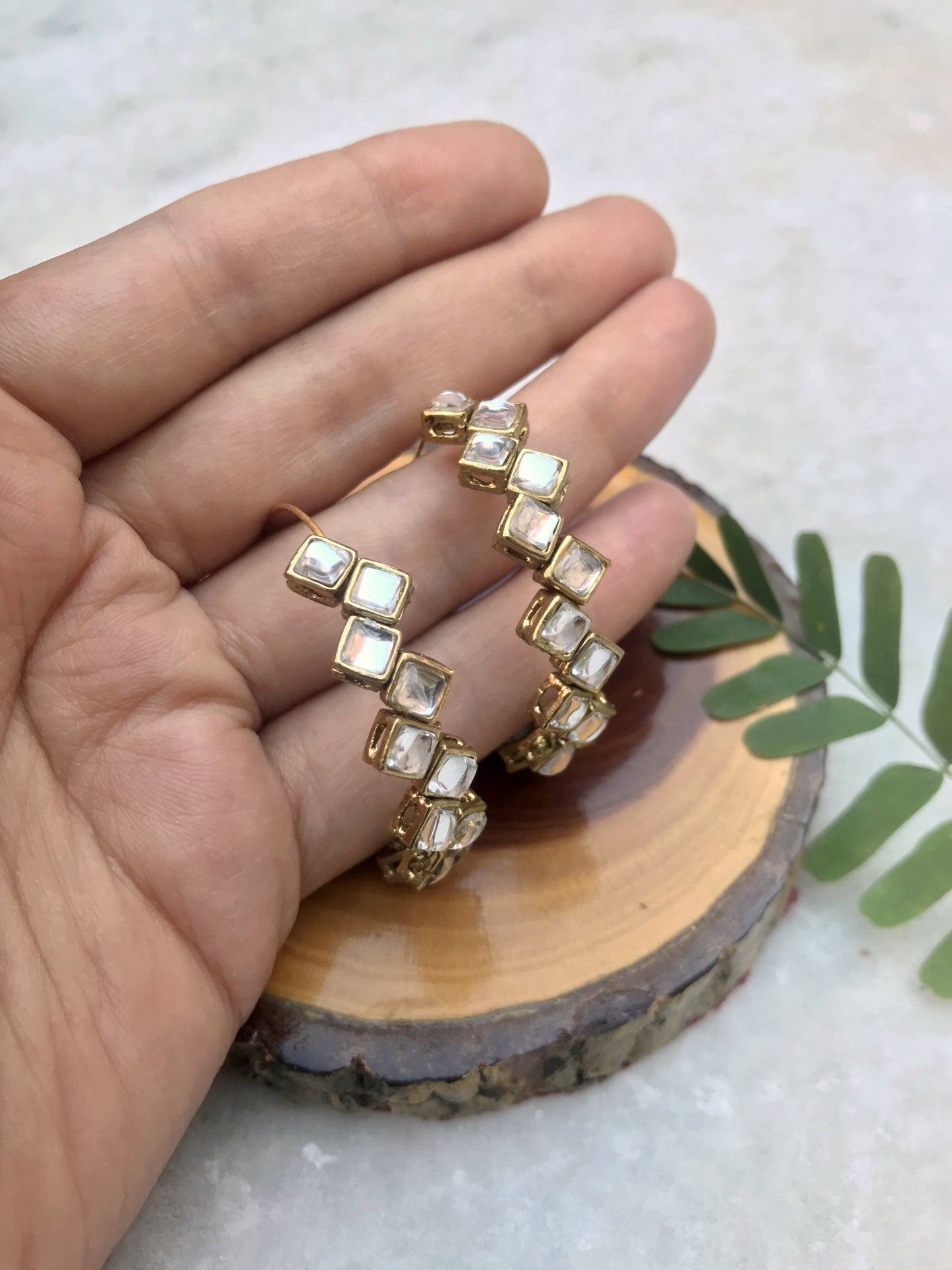 Kundan Square Hoop Earrings