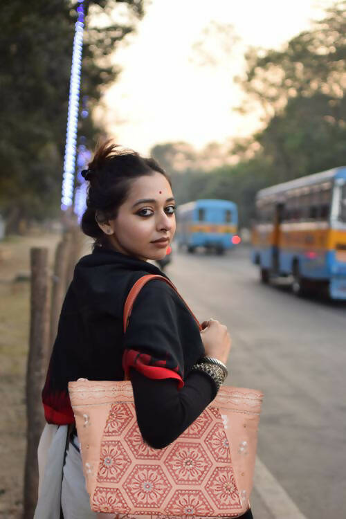 Peach and Brick Boho Tote Bag