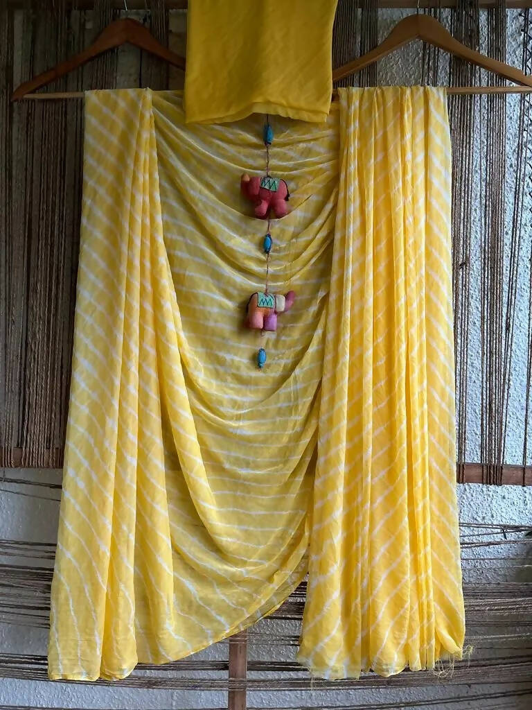 Lemon Yellow Handcrafted Chiffon Saree