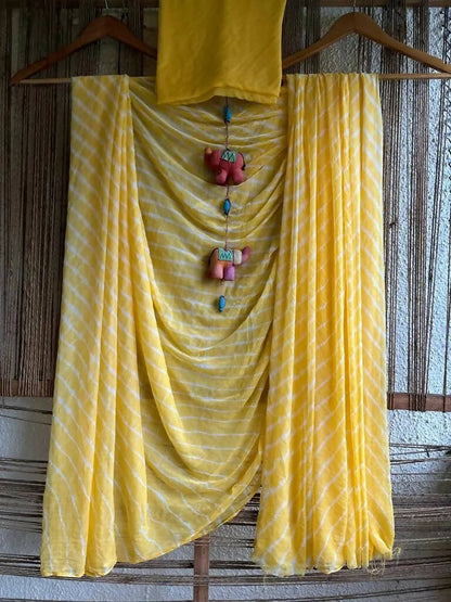 Lemon Yellow Handcrafted Chiffon Saree