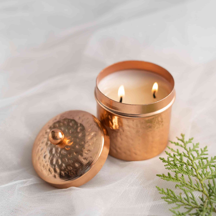 Rose Gold 2 wick Votive Scented Candle - Musk and geranium