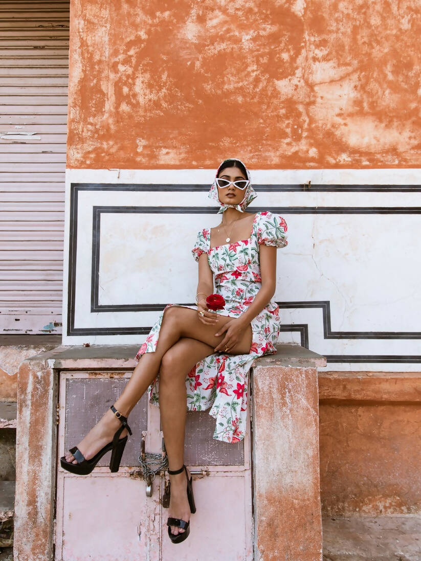 Raspberry & Rose Dress - Printed Cotton Dress