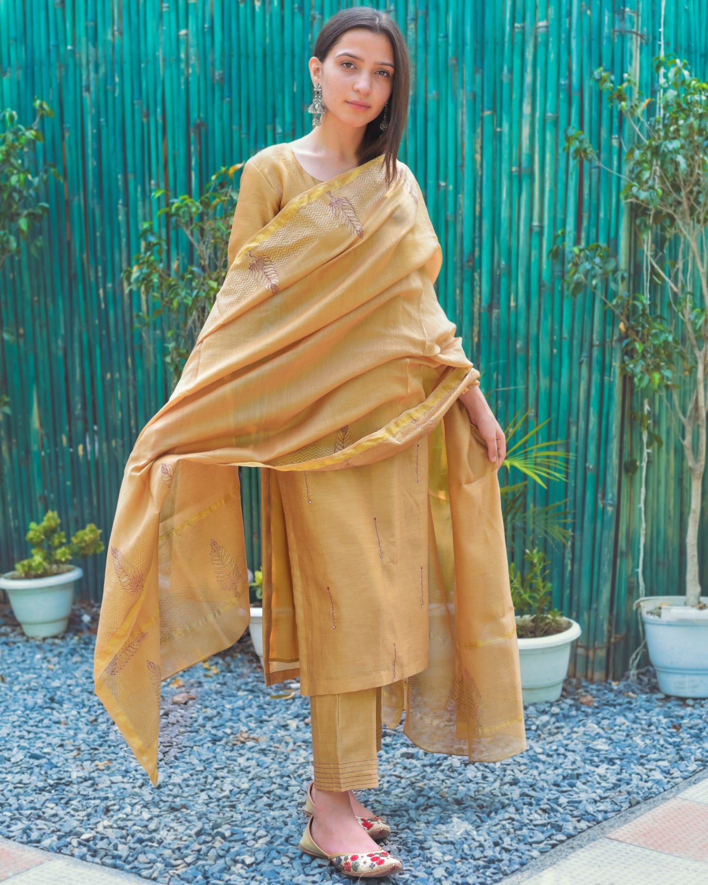 Apricot Orange Chanderi Set