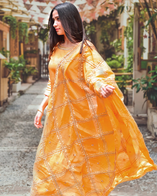 Mango Yellow Cotton Silk Set