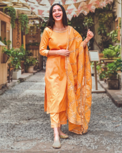 Mango Yellow Cotton Silk Set