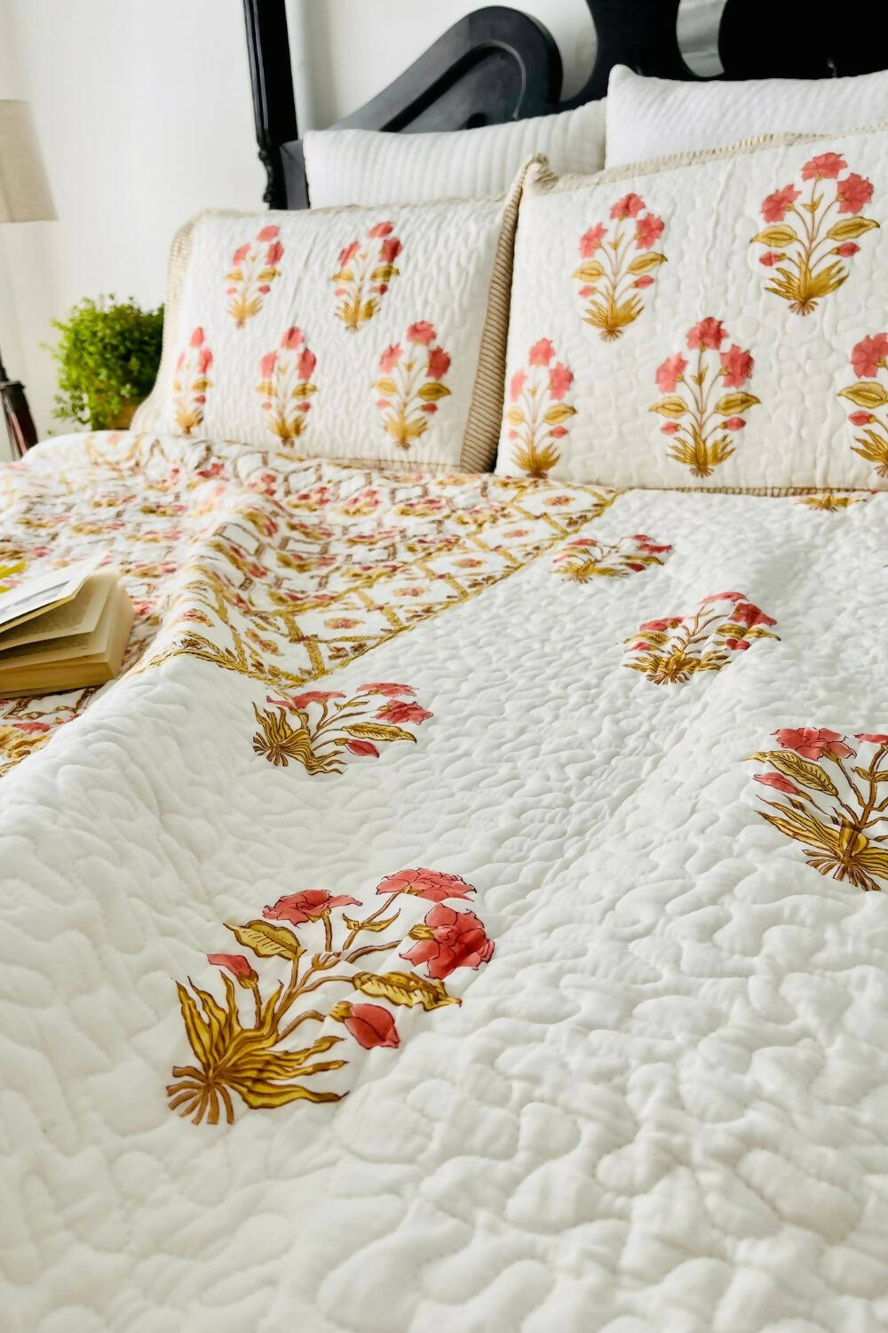 Gul Handblock Printed Quilted Bedcover