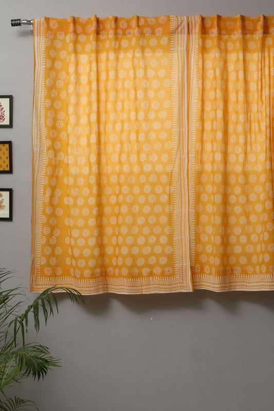 Sunflower Handblock Printed Cotton Window Curtain