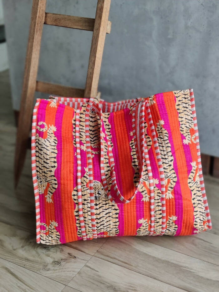 Tiger Tote Fuscia and Orange