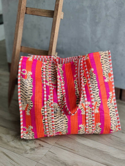 Tiger Tote Fuscia and Orange