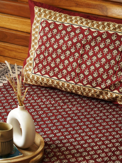 Kalamkari Maroon - King Size Double Bed Bedsheet