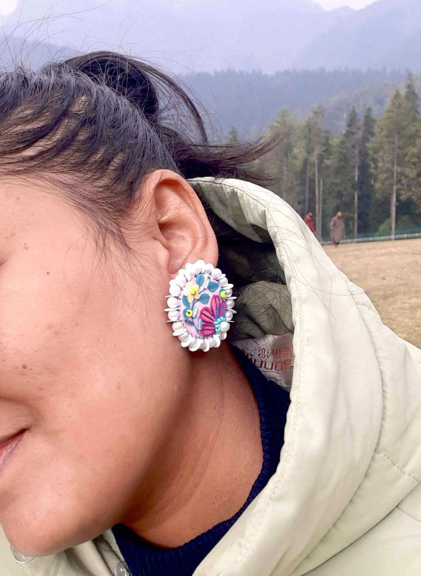 Meadow Handpainted and Embroidered Earrings