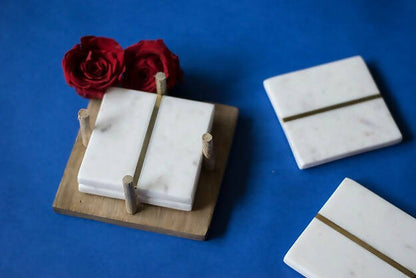 Coasters Marble Square White With Brass Detailing