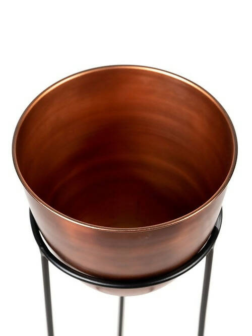 Planter Copper Antique with Black Stand 22"