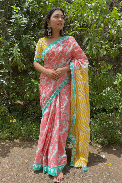 Paradise Mul Cotton Peach Saree