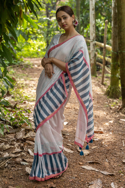 Paana Pink Hand Printed Saree