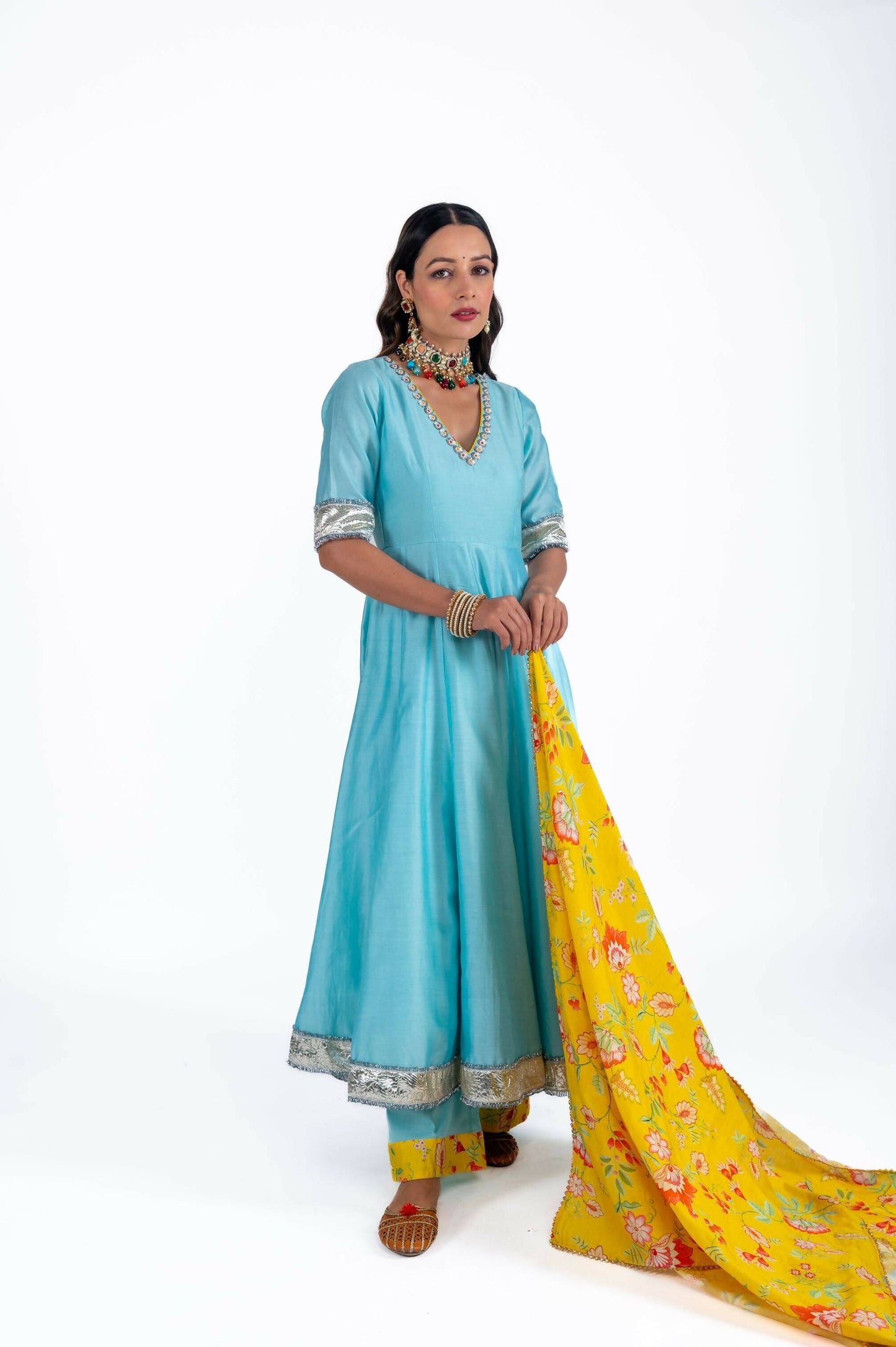 Anaya Sea Blue Anarkali Set