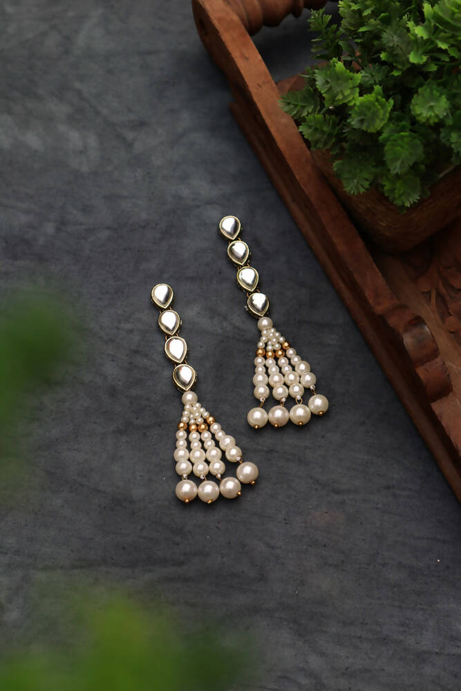 Pearl Tassel and Kundan Dangler Earrings