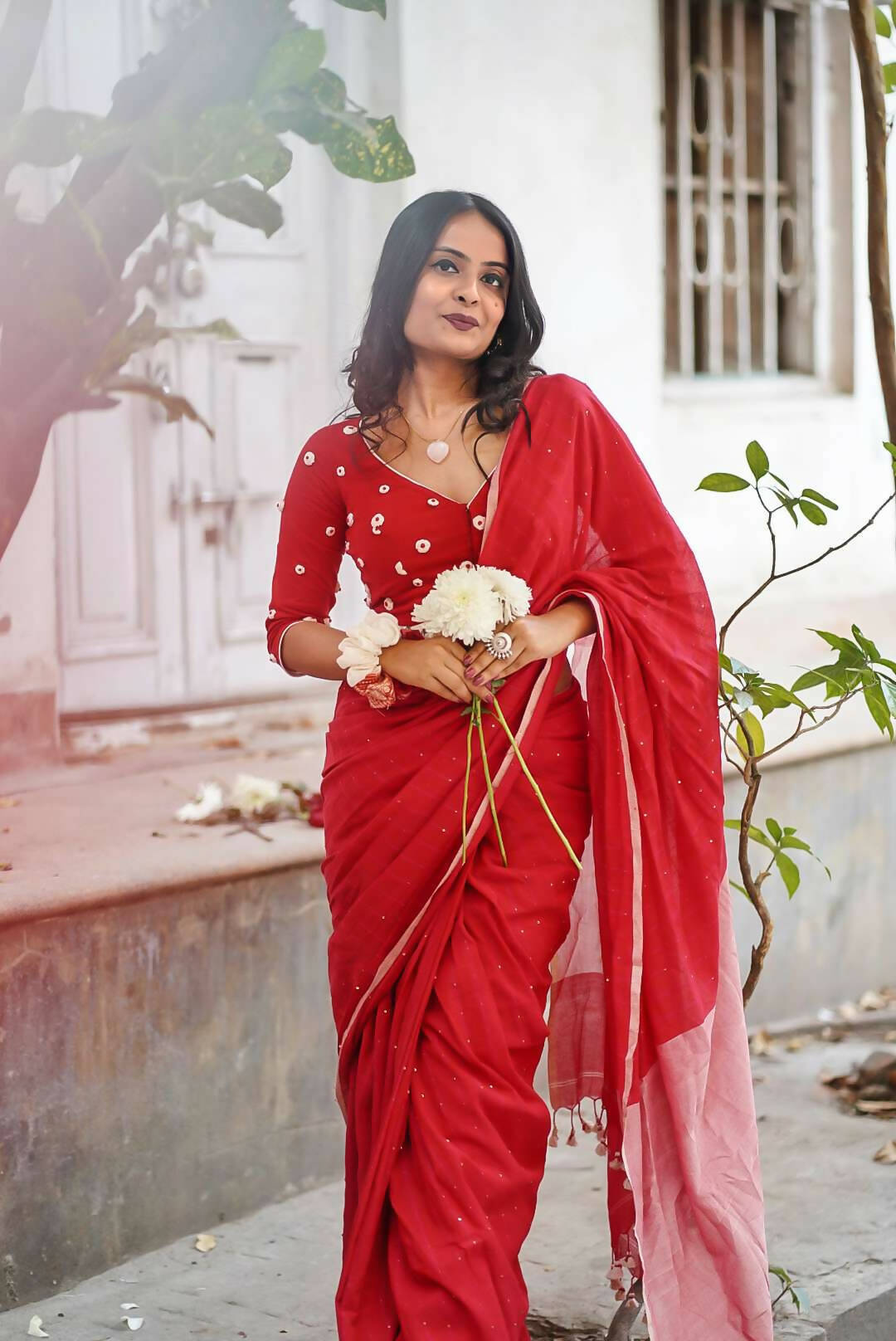 Cherish in Red Cotton Saree