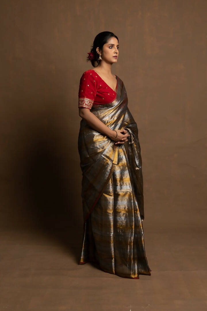 Gold Tiara Wrinkled Tissue Saree