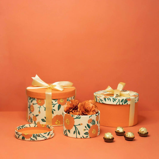 Genda Phool Round Gift Boxes – Lime Yellow- Tangerine (Set Of 3)