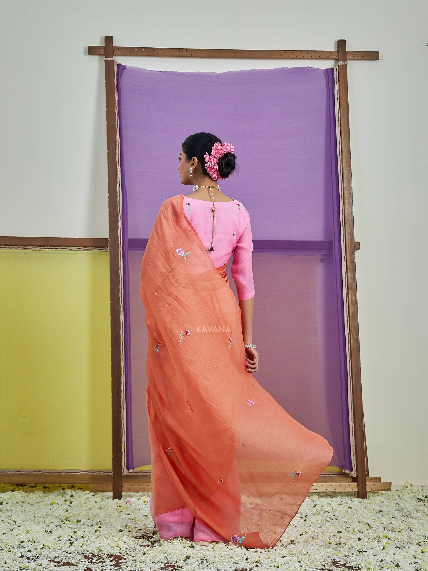 Suman Orange Pink Chanderi Saree