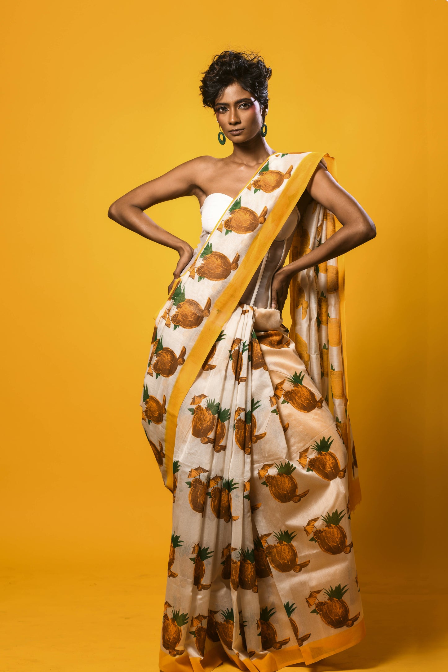 Coconut Yellow Chanderi Printed Saree