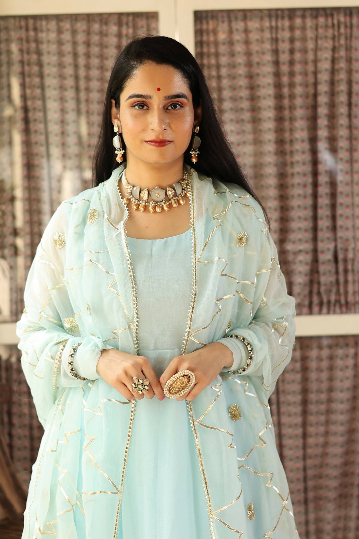 Vaniki Sky Blue Chiffon Anarkali Set