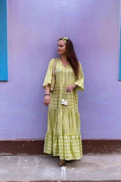 Sweet Lime - Cotton Hand Blockprinted Maxi Dress