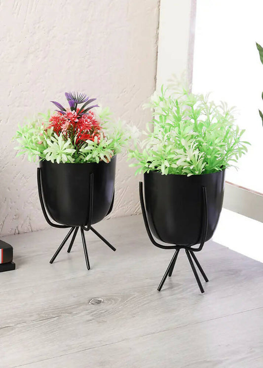 Black Table Top Planter with Stand - Set of 2