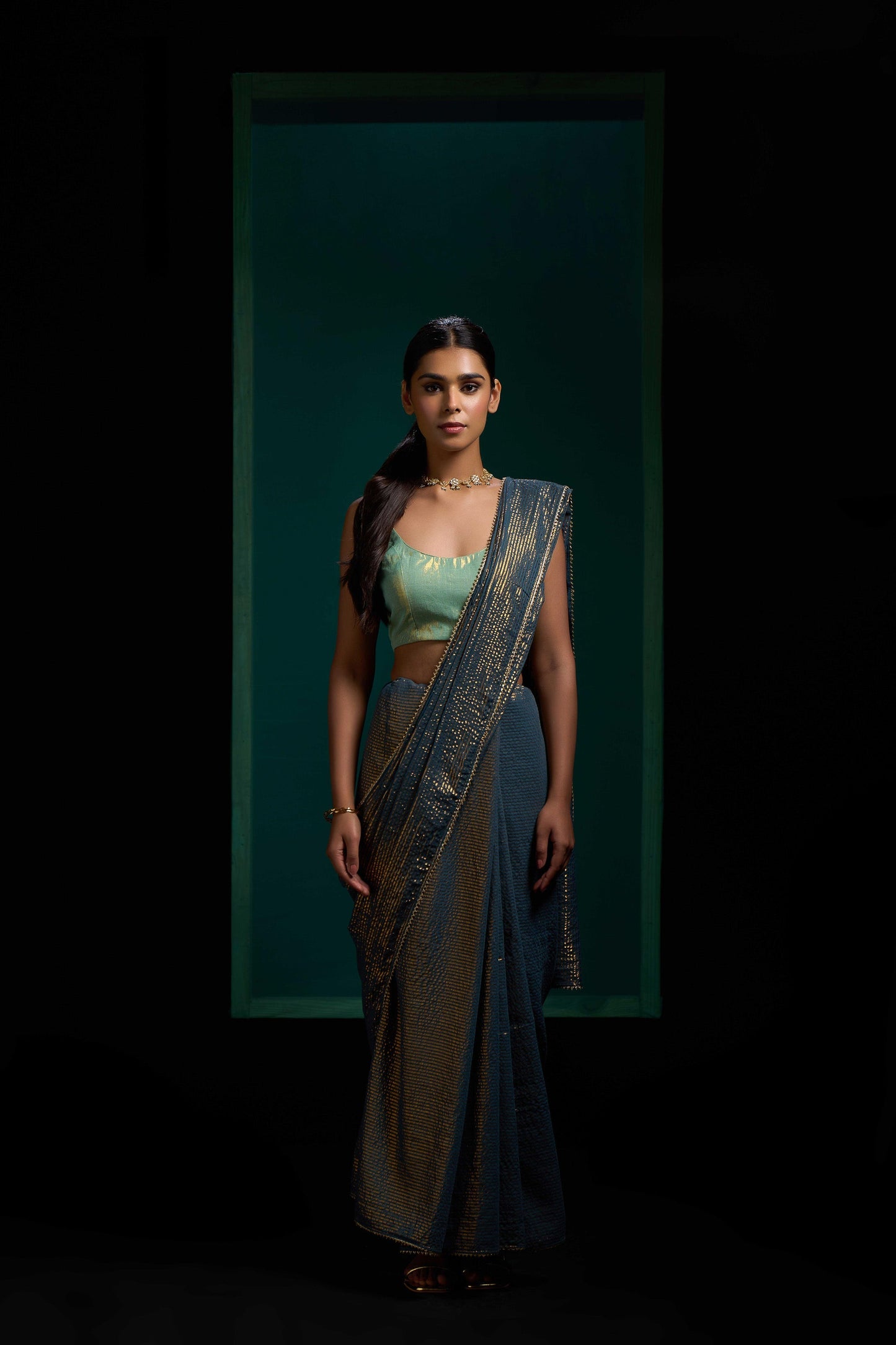 Mint Green Cotton Zari Saree – Local Nation