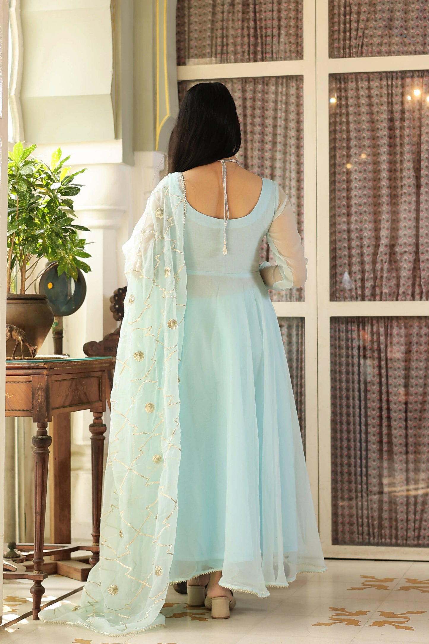 Vaniki Sky Blue Chiffon Anarkali Set