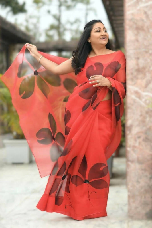 Stella Organza and Sequins Saree In Red