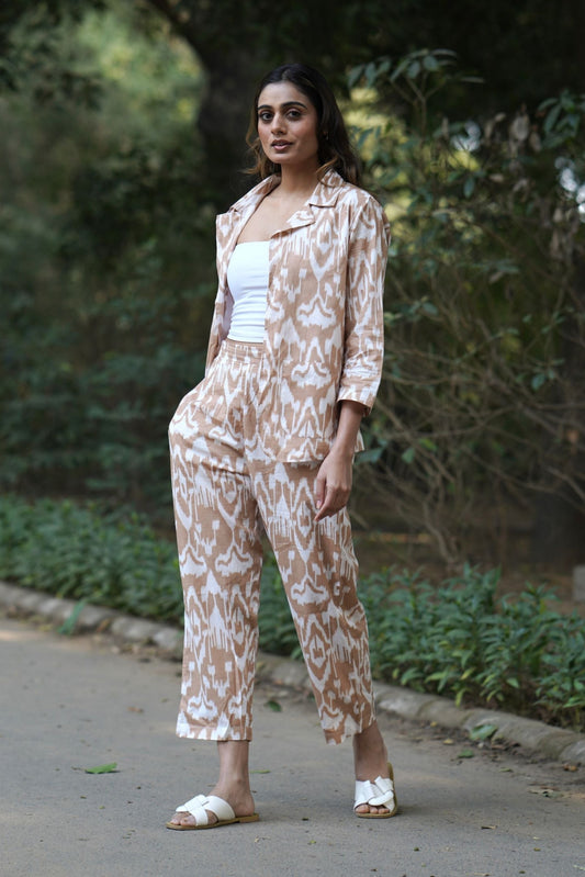 Beige Ikat Blazer Coord Set
