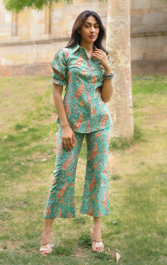 Turquoise & Orange Paisley Shirt Co-ord Set