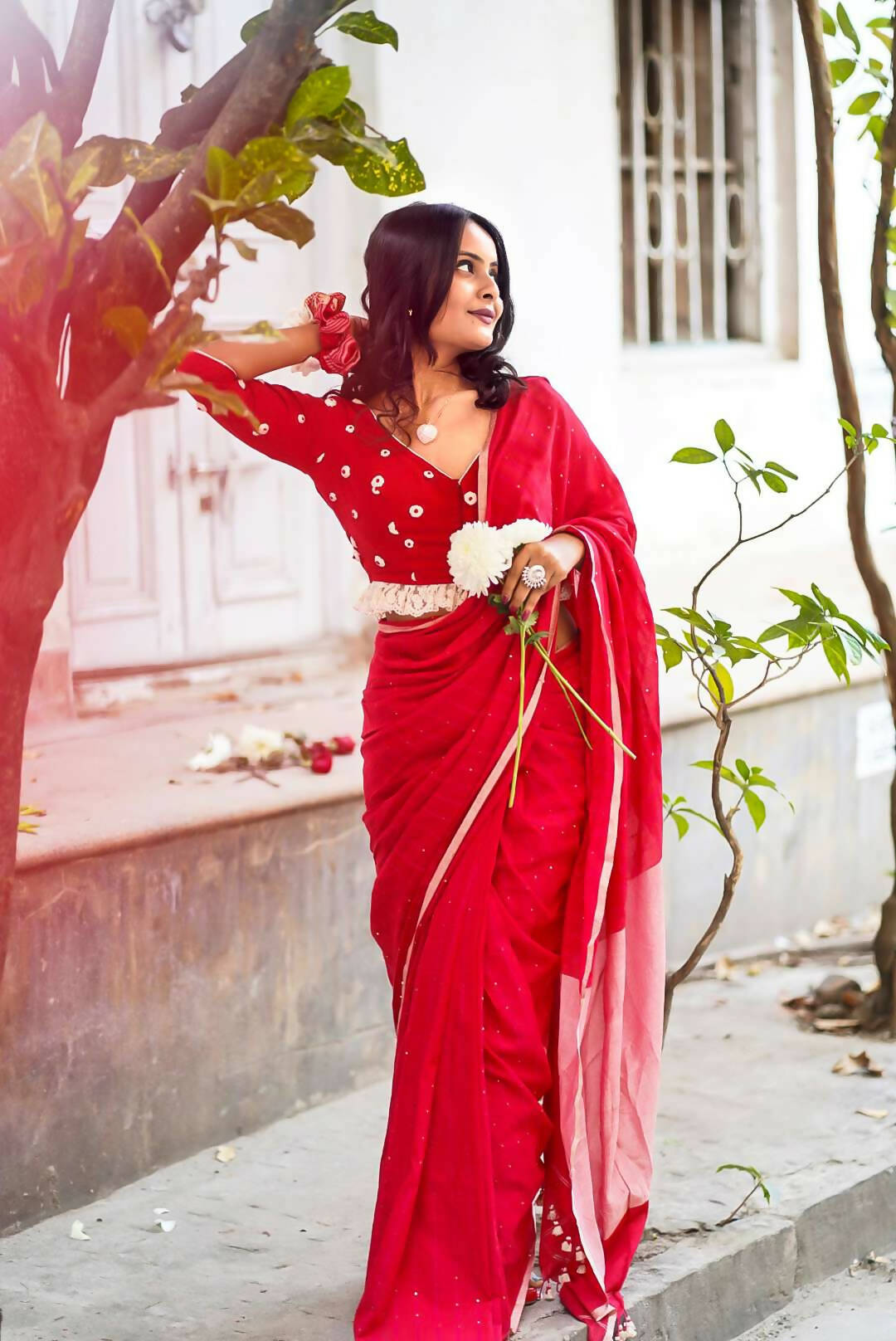 Cherish in Red Cotton Saree