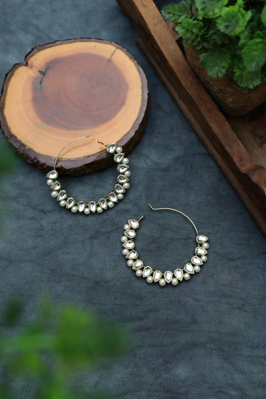 Pear Kundan Beaded Hoops