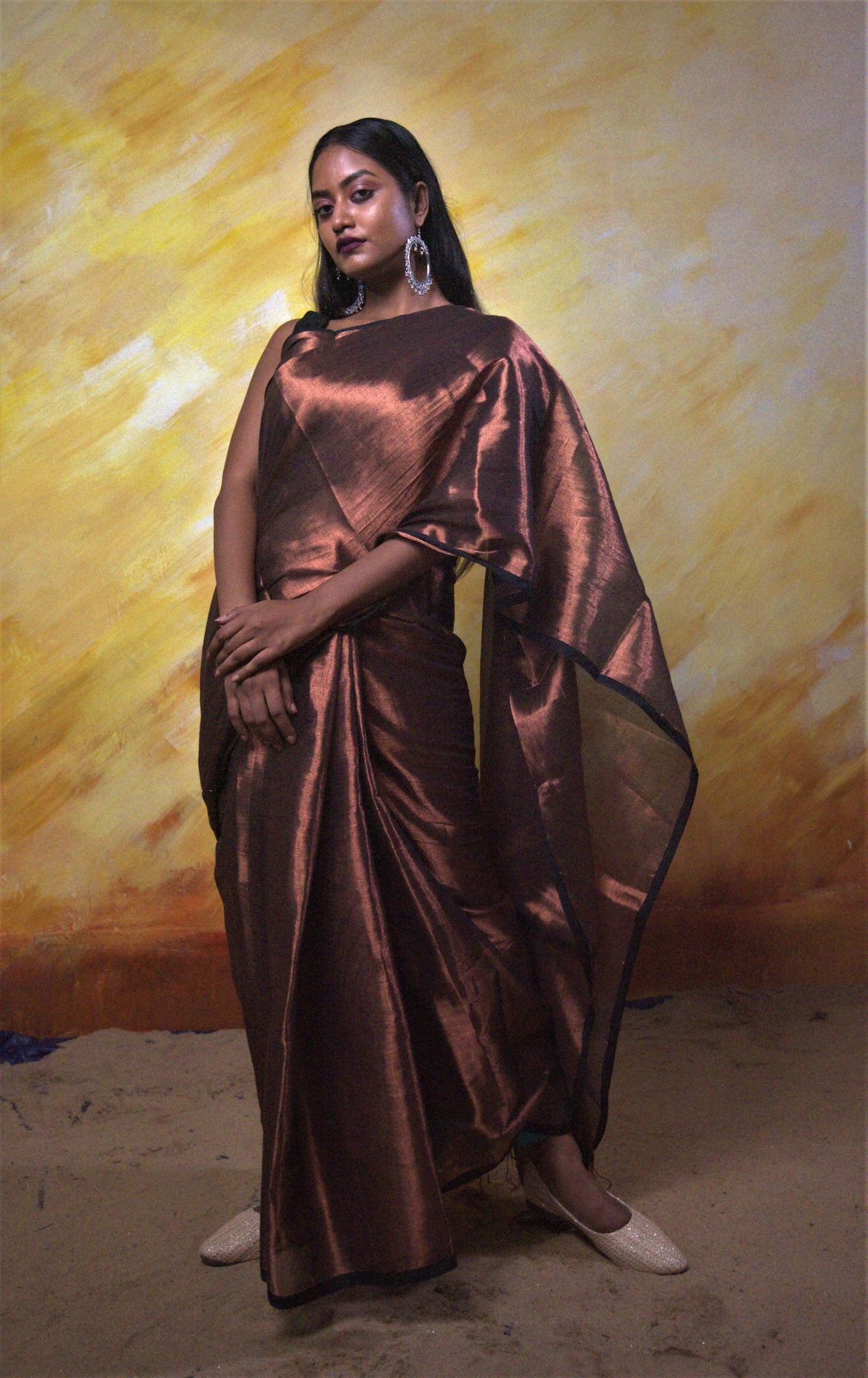 Copper Kalakar Brown Tissue Saree