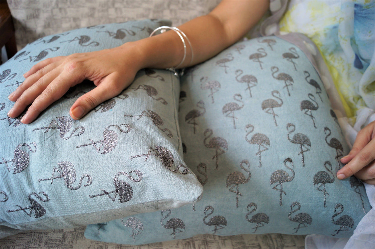 Cloudy Grey Flamingo Cushion Cover