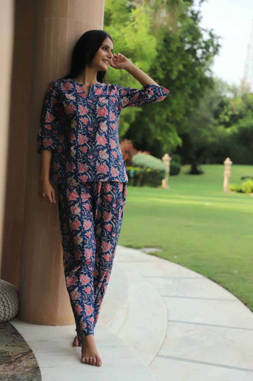 Paradise Hand Block Printed Cotton Kurta Jammies