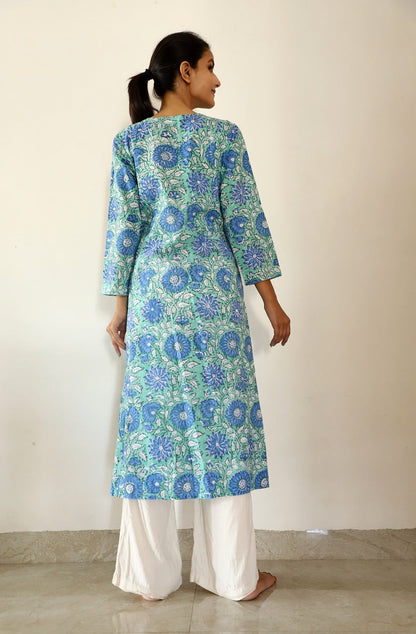 Arubani Hand Block Print Long Gathered Kurta